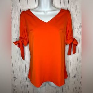 Orange Dressy Top Women’s Small Short Tie Sleeve V-Neck